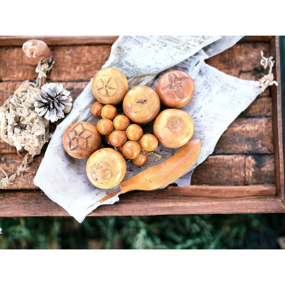 Carved Wooden Fruit Vintage BOHO Home Decor Gift Solid Wood Carved Vintage Fruit - Picture 3 of 8